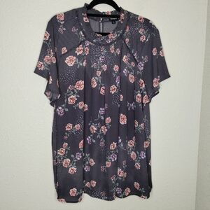 Torrid Georgette Lace Inset Blouse Grey Floral Plus Size 3X